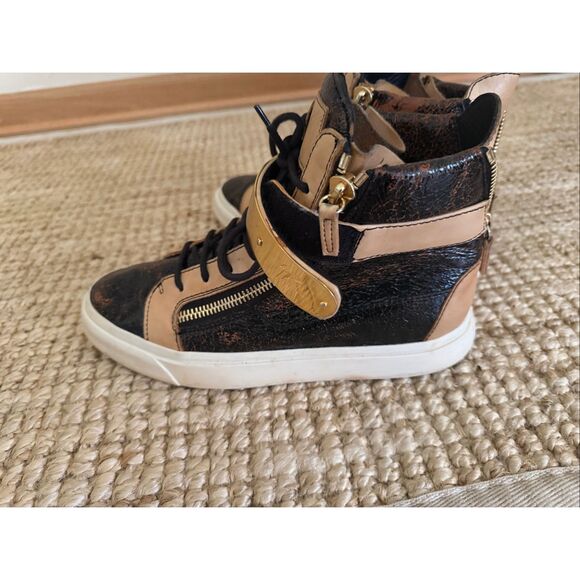 Giuseppe Zanotti Authentic Men’s High Top Sneakers EU 41 Gold Strap Zipper Leath - Picture 4 of 13